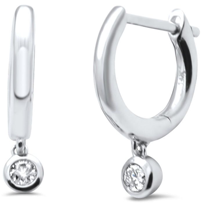 .08ct G SI 14K White Gold Diamond Petite Dangling Hoop Earrings