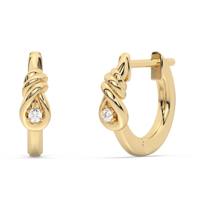 .04ct G SI 14K Yellow Gold Diamond Knot Style Hoop Earrings