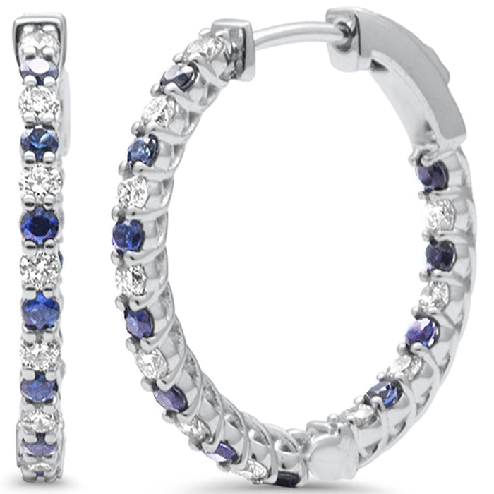 SPECIAL! 1.14ct G SI 14K White Gold Diamond & Blue Sapphire Hoop Earrings