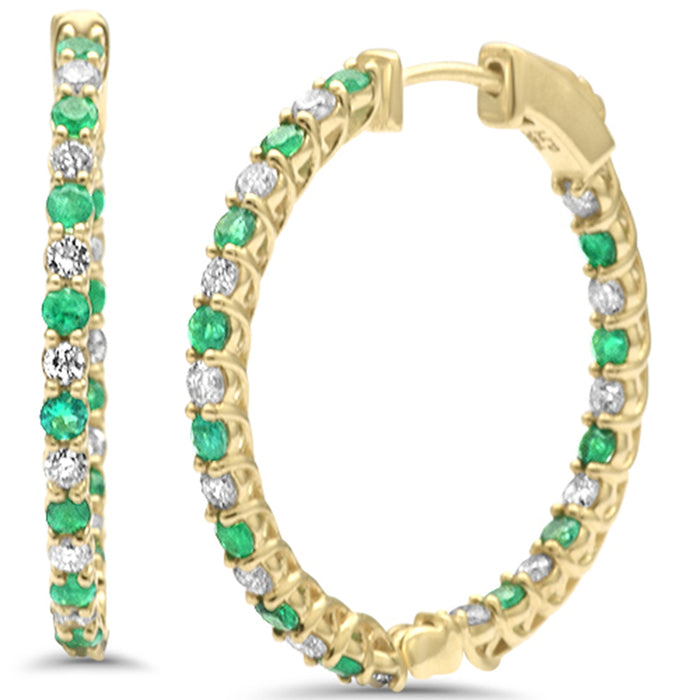 DIAMOND CLOSEOUT! 1.41ct G SI 14K Yellow Gold Diamond & Emerald Hoop Earrings