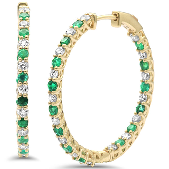 DIAMOND CLOSEOUT! 2.91ct G SI 14K Yellow Gold Diamond & Emerald Hoop Earrings