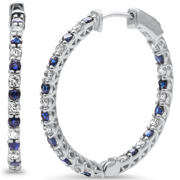 DIAMOND CLOSEOUT! .71ct G SI 14K White Gold Diamond & Blue Sapphire Hoop Earrings
