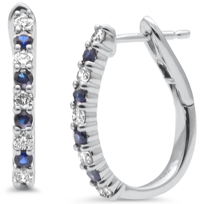 DIAMOND CLOSEOUT! .64ct G SI 14K White Gold Diamond & Blue Sapphire J Hoop Earrings