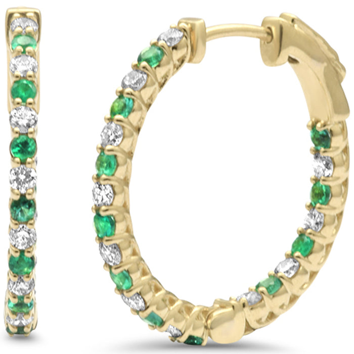 DIAMOND CLOSEOUT! .96ct G SI 14K Yellow Gold Diamond & Emerald Hoop Earrings