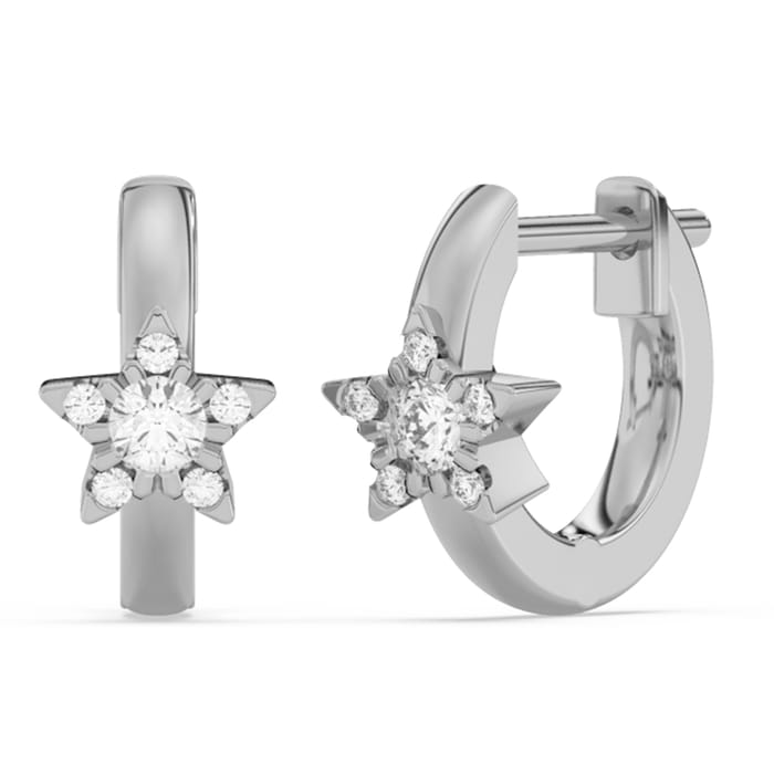 SPECIAL! .18ct G SI 14K White Gold Diamond Star Petite Hoop Earrings