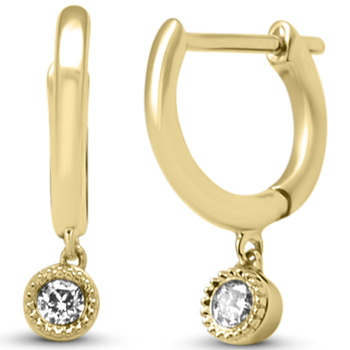 DIAMOND CLOSEOUT! .10ct G SI 14K Yellow Gold Diamond Petite Dangling Hoop Earrings
