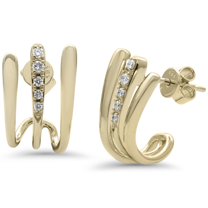 SPECIAL! .16ct G SI 14K Yellow Gold Diamond Triple Hoop Earrings Push Backings