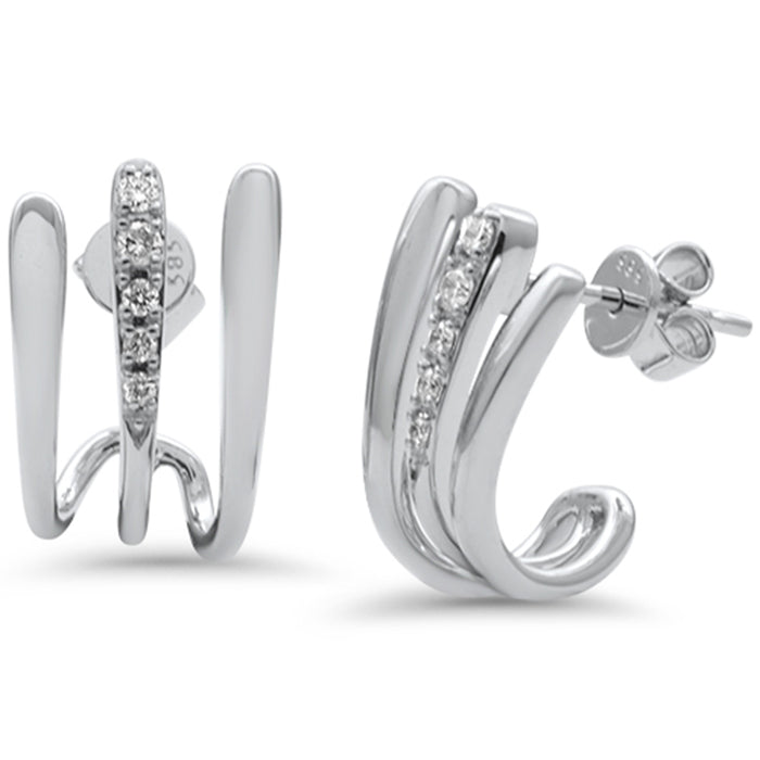 DIAMOND CLOSEOUT! .16ct G SI 14k White Gold Diamond Triple Hoop Earrings Push Backings