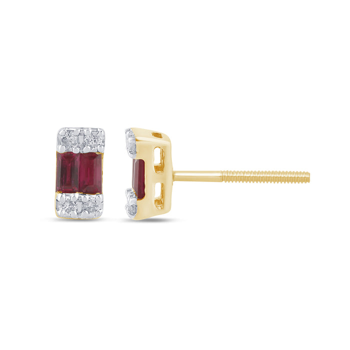 .20ct G SI 14K Yellow Gold Diamond & Ruby Gemstones Earrings