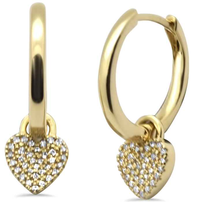 DIAMOND CLOSEOUT! .13ct G SI 14K Yellow Gold Diamond Heart Shape Dangling Hoop Earrings