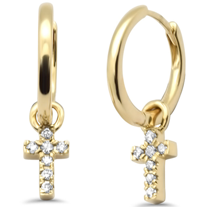 DIAMOND CLOSEOUT! .20ct G SI 14K Yellow Gold Diamond Cross Dangling Hoop Earrings