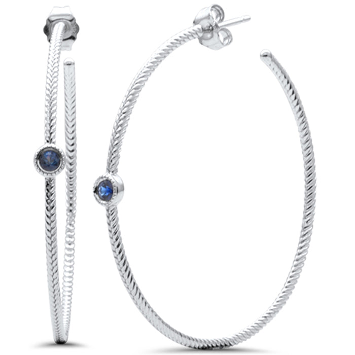 SPECIAL!.21ct G SI 14K White Gold Blue Sapphire Gemstones Hoop Earrings