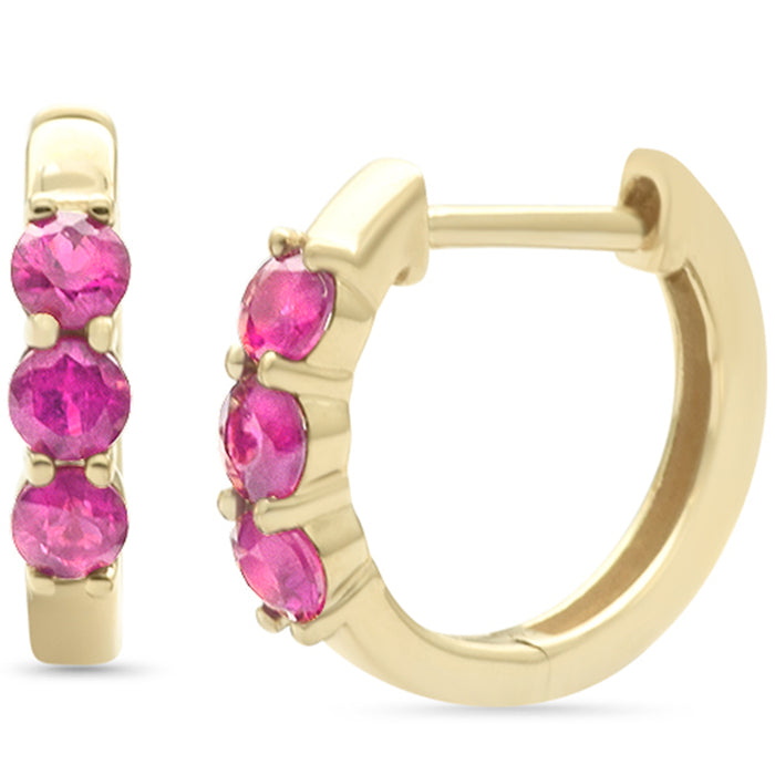 SPECIAL! .69ct G SI 14K Yellow Gold Round Ruby Gemstones Hoop Earrings