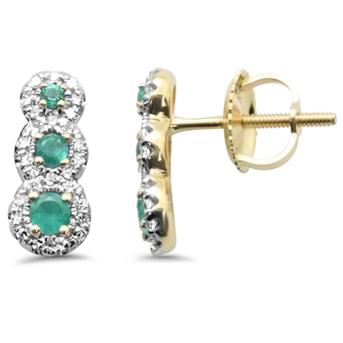 DIAMOND CLOSEOUT! .39ct G SI 14K Yellow Gold Diamond & Emerald Gemstones Drop Earrings
