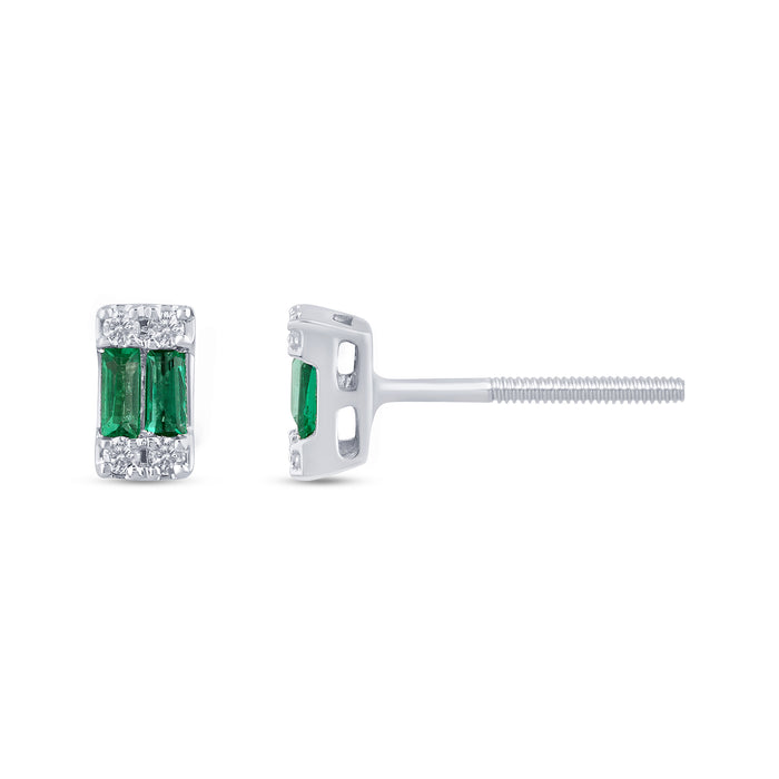 .17ct G SI 14K White Gold Diamond & Emerald Gemstones Earrings