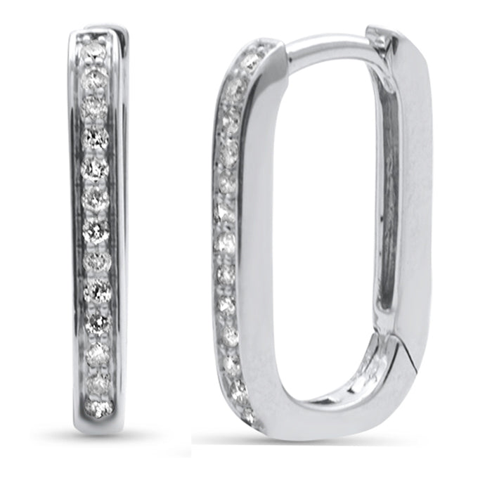 SPECIAL! .16ct G SI 14K White Gold Diamond Elongated Square Hoop Paper Clip Link Earrings