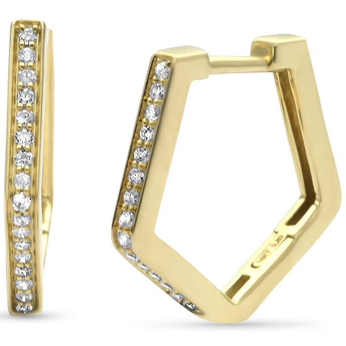 DIAMOND CLOSEOUT! .20ct G SI 14K Yellow Gold Diamond Hexagon Geometric Shape Hoop Earrings