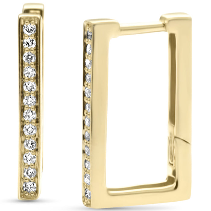 DIAMOND CLOSEOUT! .16ct G SI 14K Yellow Gold Diamond Elongated Square Geometric Shape Hoop Earrings