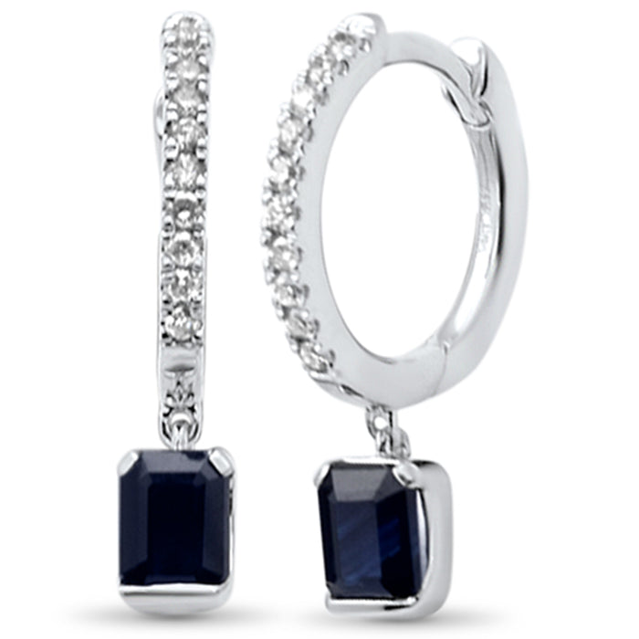 SPECIAL! .69ct G SI 14K White Gold Diamond & Blue Sapphire Gemstone Hoop Dangling Earrings