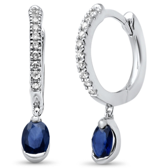 .46ct G SI 14K White Gold Diamond & Blue Sapphire Gemstone Hoop Dangling Earrings