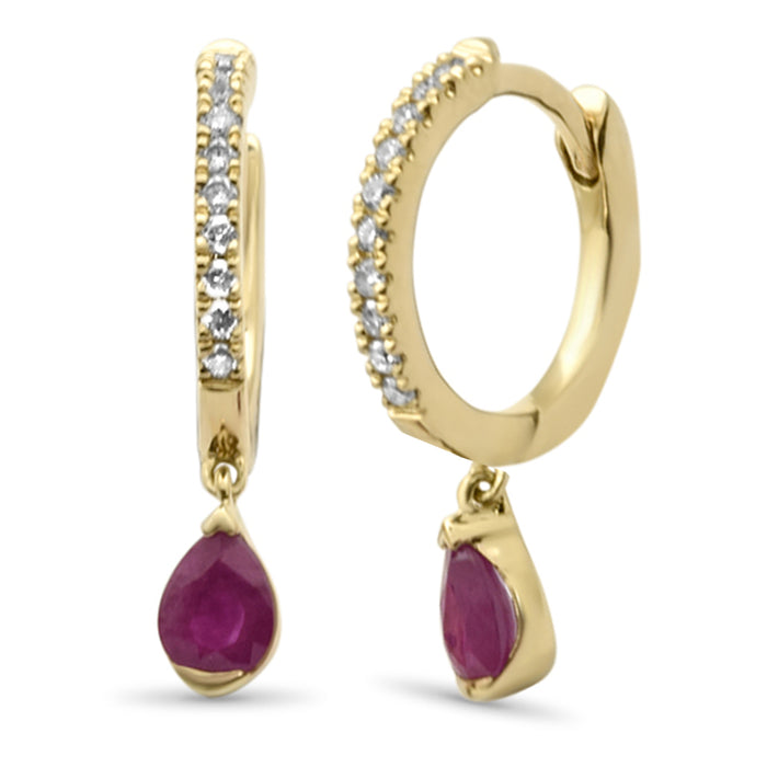 .48ct G SI 14K Yellow Gold Diamond & Ruby Gemstone Hoop Dangling Earrings