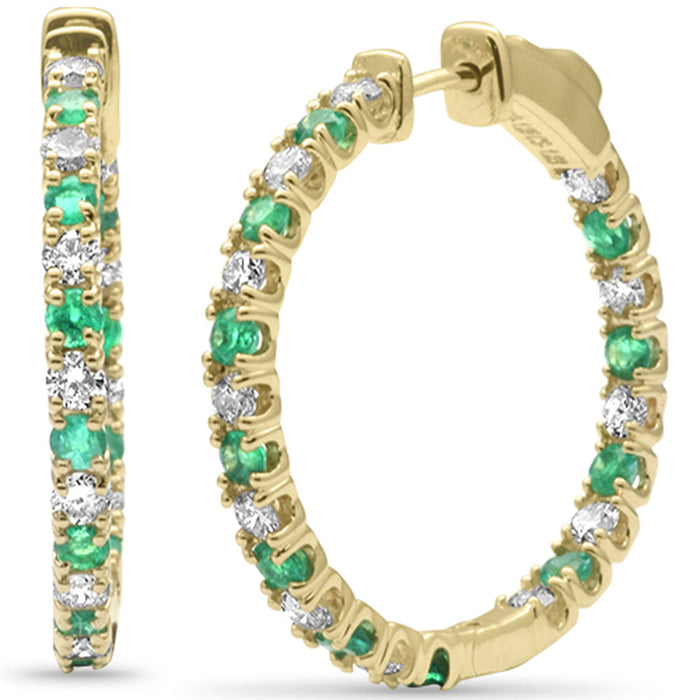 DIAMOND CLOSEOUT! 1.99ct G SI 14K Yellow Gold Diamond & Green Emerald Hoop Earrings