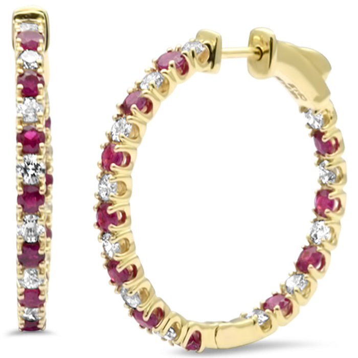SPECIAL! 2.29ct G SI 14K Yellow Gold Diamond & Ruby Hoop Earrings
