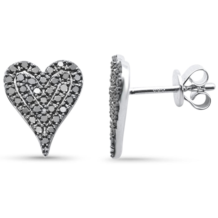 .45ct G SI 14K White Gold Black Diamond Heart Shaped Earrings