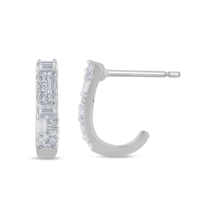 SPECIAL! .23ct G SI 14K White Gold Round & Baguette Diamond Hoop Earrings