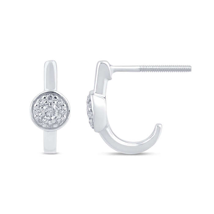 .13ct G SI 14K White Gold Diamond Petite J Hoop Earrings
