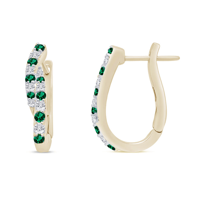 SPECIAL! .52ct G SI 14K Yellow Gold Diamond & Emerald Gemstones Hoop Earrings