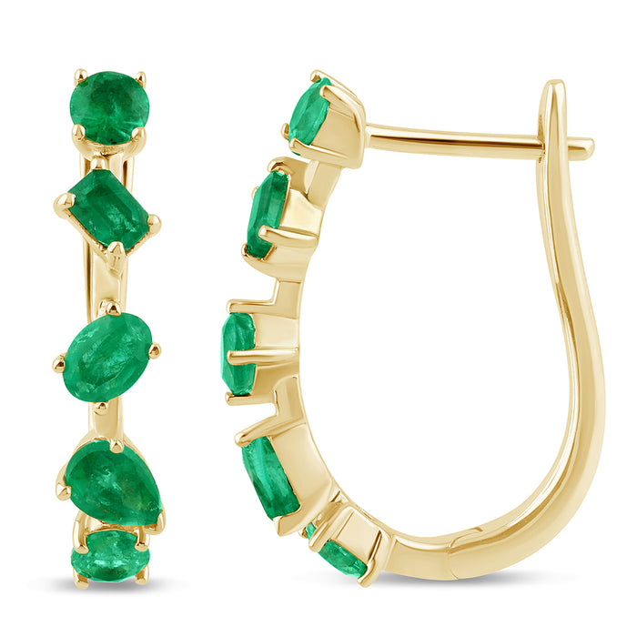 SPECIAL! 1.07ct 14K Yellow Gold Emerald Gemstones Hoop Earrings