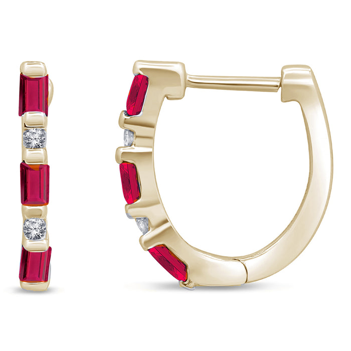 SPECIAL!.37ct G SI 14K Yellow Gold Diamond & Ruby Gemstones Hoop Earrings