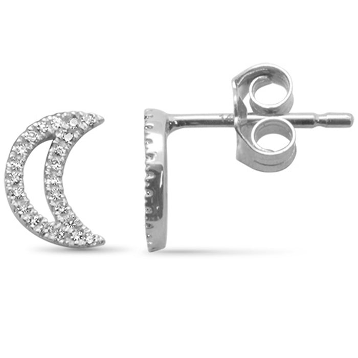 .08ct G SI 14K White Gold Diamond Half Moon Earrings