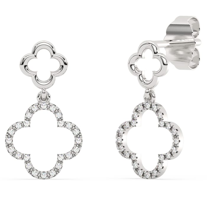 .10ct G SI 14K White Gold Diamond Clover Dangling Earrings