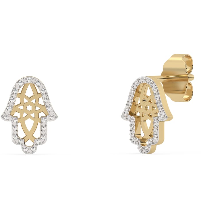 .06ct G SI 14K Yellow Gold Diamond Hamsa Petite Earrings