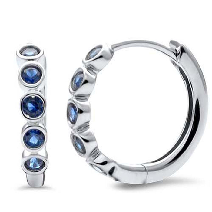 .25ct G SI 14K White Gold Blue Sapphire Gemstones Hoop Earrings