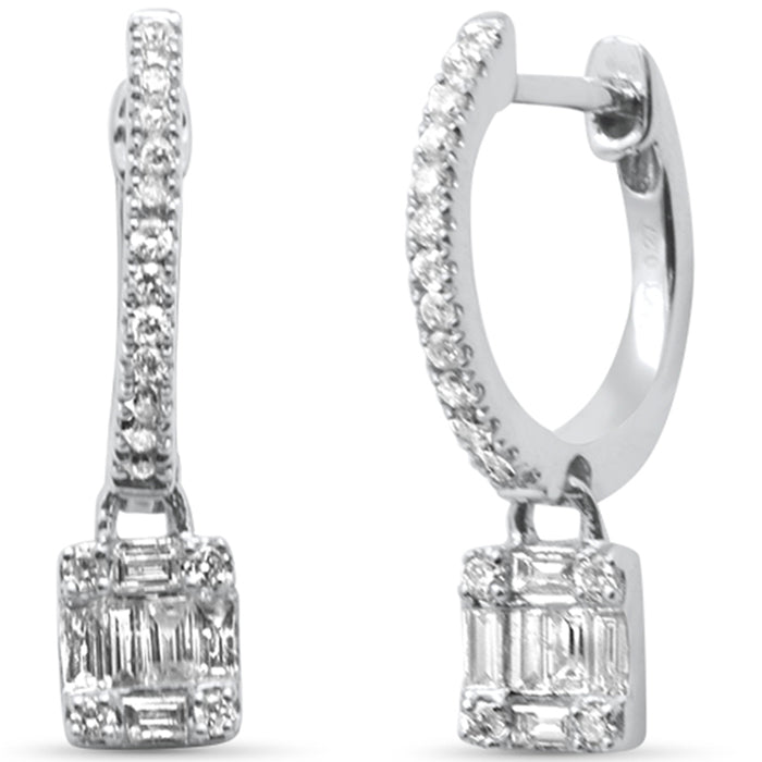 SPECIAL!.23ct G SI 14K White Gold Round & Baguette Diamond Dangling Hoop Earrings