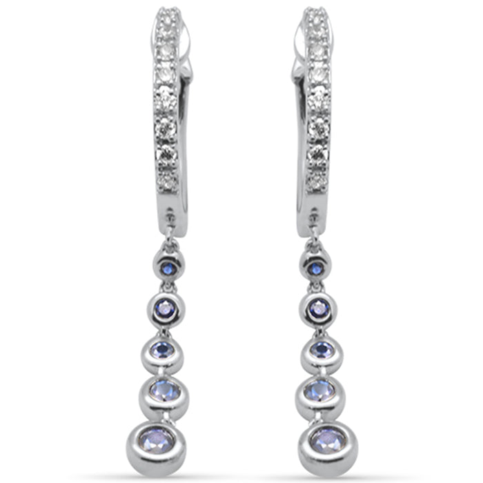 SPECIAL! .38ct G SI 14K White Gold Diamond Blue Sapphire Gemstones Dangling Hoop Earrings