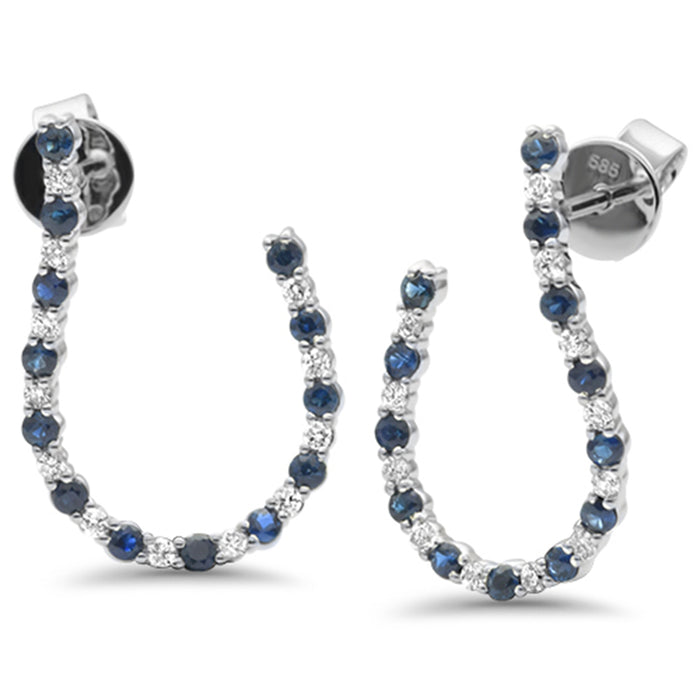 SPECIAL! .85ct G SI 14K White Gold Diamond & Blue Sapphire Gemstones J Hoop Earrings