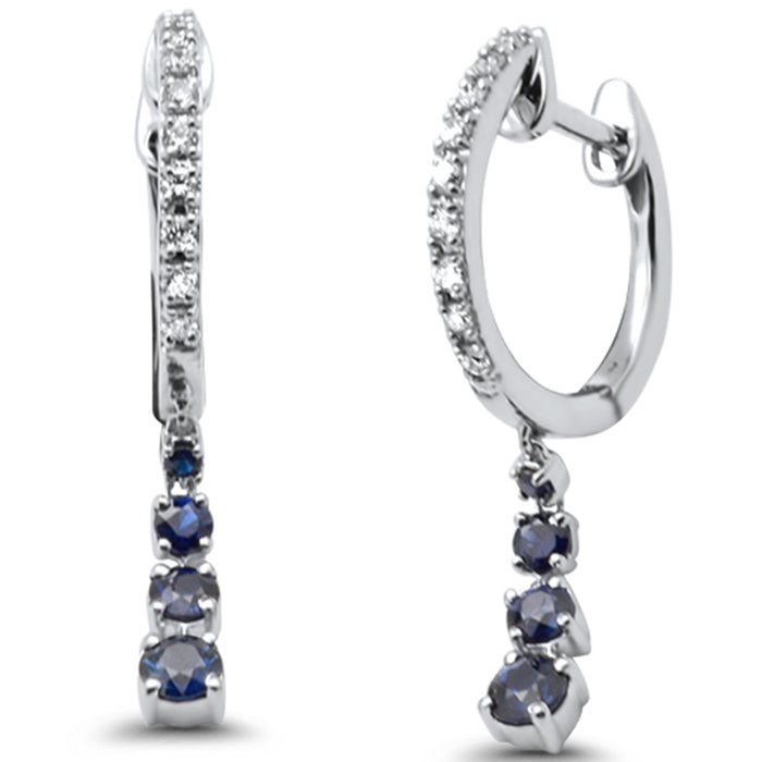 DIAMOND CLOSEOUT! .56ct G SI 14K White Gold Diamond Blue Sapphire Gemstones Dangling Hoop Earrings
