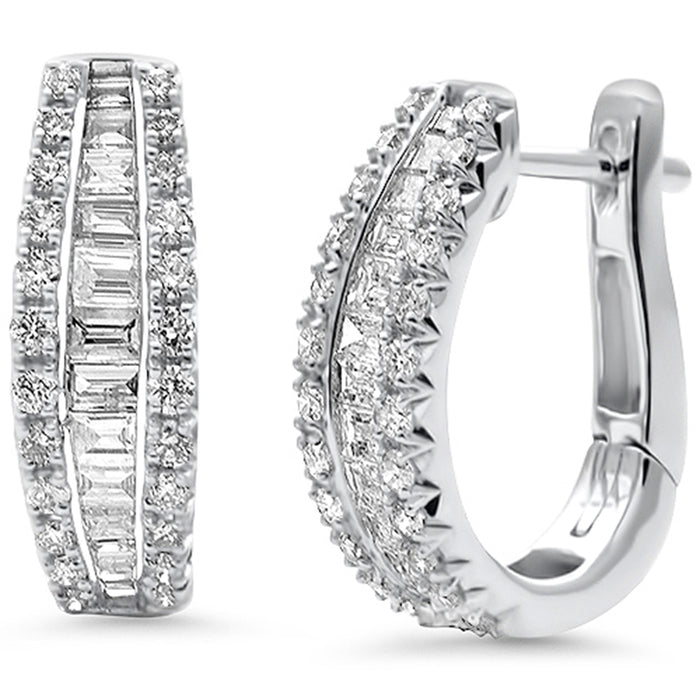 SPECIAL! 1.18ct G SI 14K White Gold Round & Baguette Diamond Earrings Lever Backings