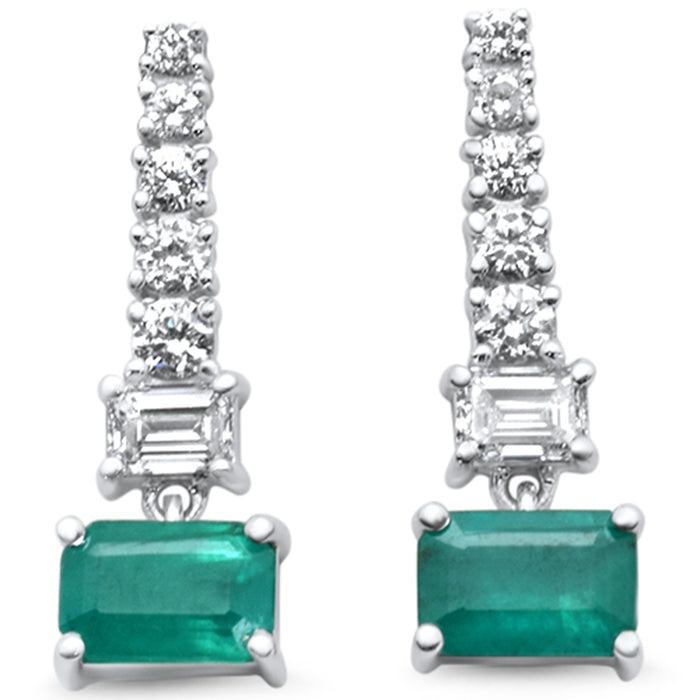 SPECIAL! 1.66ct G SI 14K White Gold Diamond & Emerald Gemstones Dangling Earrings