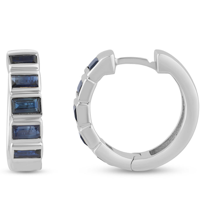 SPECIAL! 1.47ct G SI 14K White Gold Diamond & Blue Sapphire Gemstones Hoop Earrings Post & Click