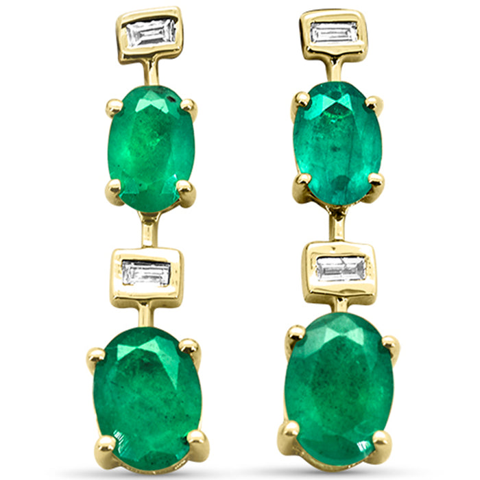 SPECIAL! 2.29ct G SI 14K Yellow Gold Diamond & Emerald Gemstones Drop Earrings