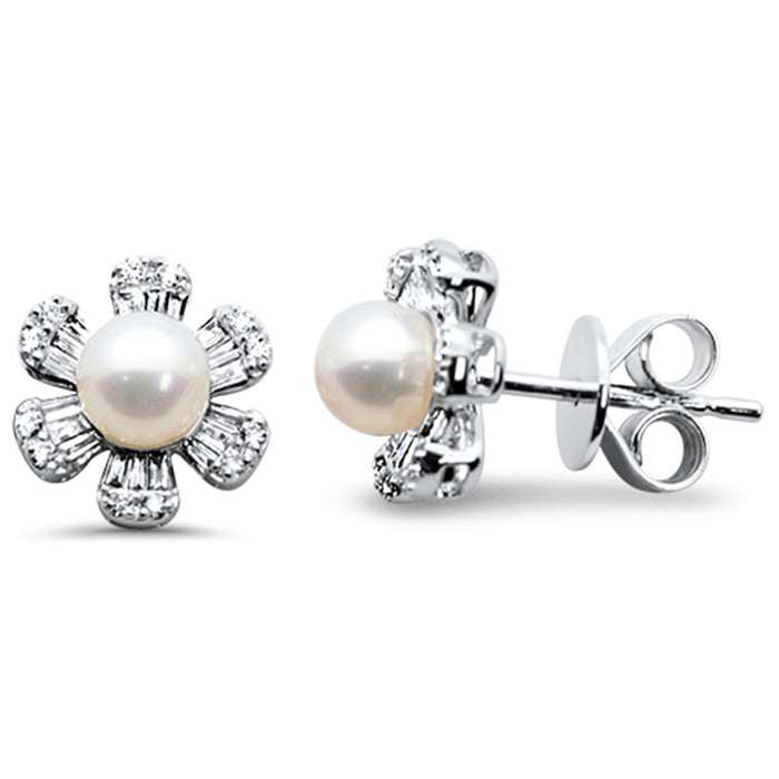 SPECIAL! .34ct G SI 14K White Gold Diamond & Pearl Flower Earrings