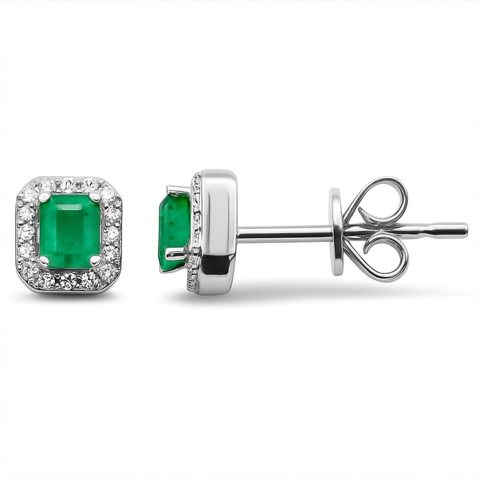SPECIAL! .51ct G SI 14K White Gold Diamond & Emerald Gemstone Stud Earrings