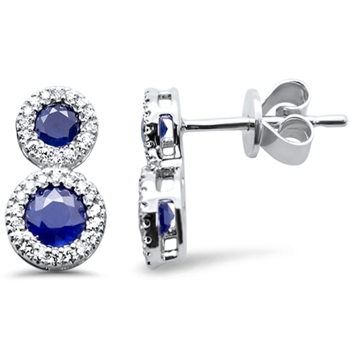SPECIAL! 1.20ct G SI 14K White Gold Diamond & Blue Sapphire Gemstones Earrings