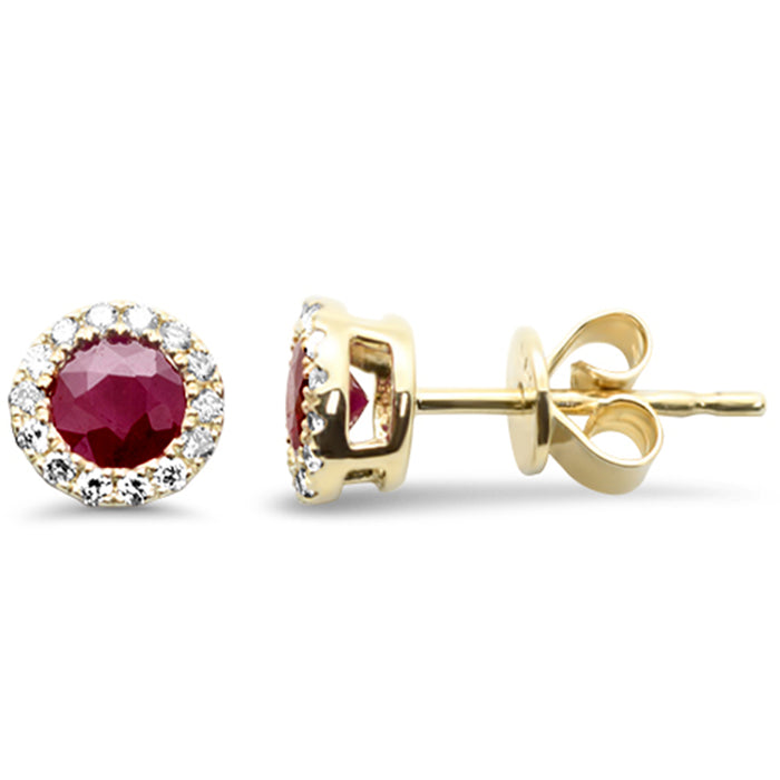 SPECIAL! .79ct G SI 14K Yellow Gold Diamond & Ruby Gemstone Stud Earrings