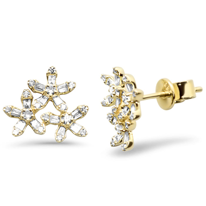 SPECIAL! .47ct G SI 14K Yellow Gold Round & Baguette Diamond Flower Earrings